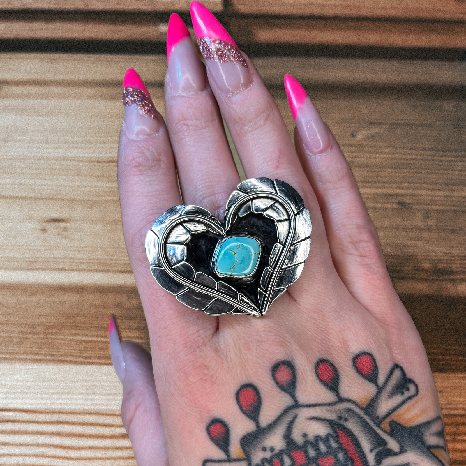 Insane Leaf Heart Royston Turquoise Ring